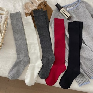 Solid color boneless calf socks autumn and winter new pit slimming stockings academic style light pressure pile socks for children to keep warm