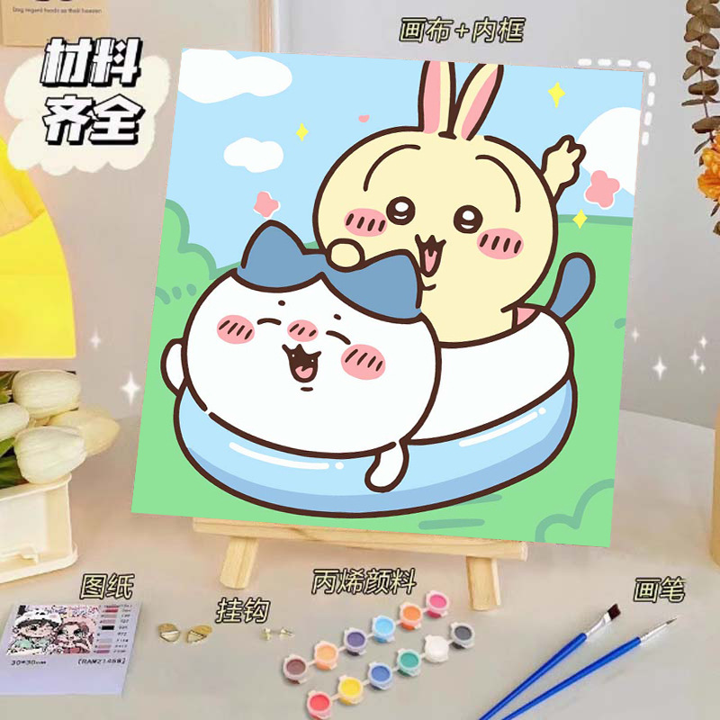 Pintura al óleo digital de bricolaje, dibujos animados para niños, pinturas para colorear hechas a mano, lindos puestos de animación curativos, comercio exterior transfronterizo