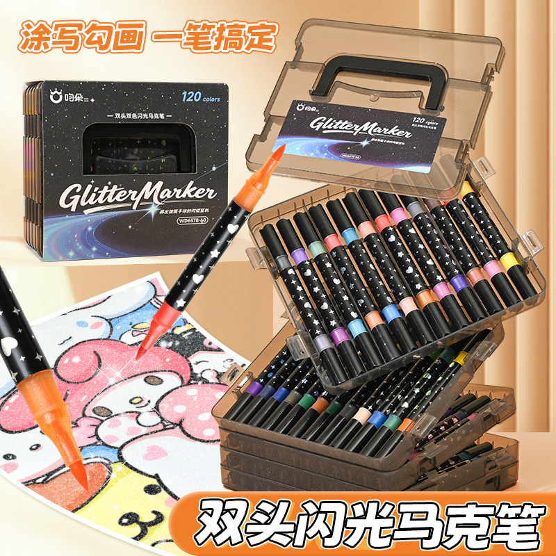 Doble cabeza de doble color flash acrílico marcador especial opaco color plegable explosión de color flash caja plegable de cabeza suave para estudiantes de arte