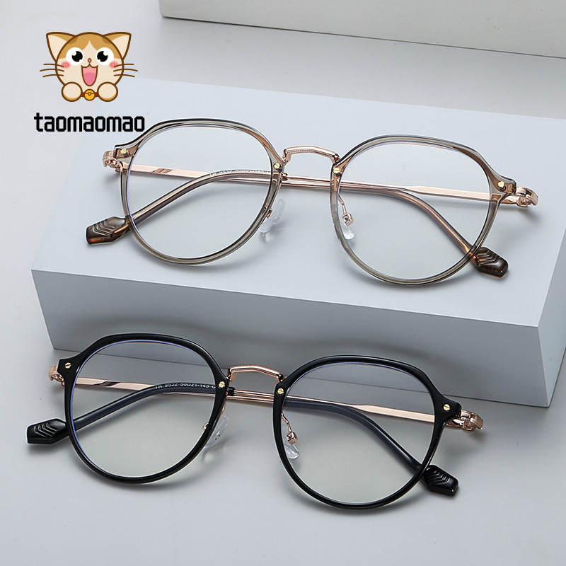 New Fashionable Anti-Blue Light Glasses Tr90 Metal Eyeglass Frames for Men and Teenagers, High-End Retro Frames Wholesale for Women