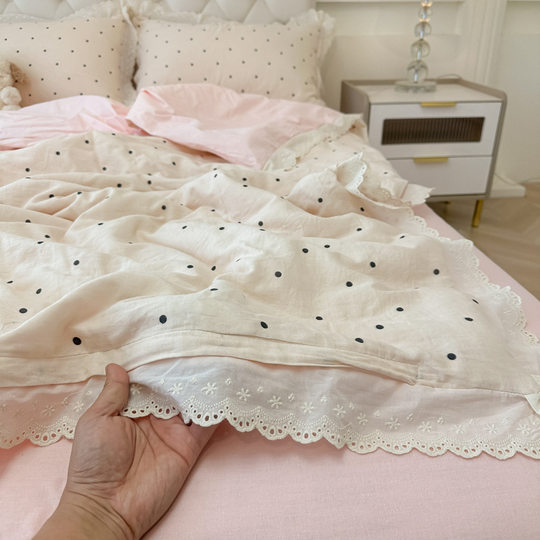 2025 Summer New Style Washed Cotton Lace Four-Piece Set Household Summer Cool Quilt Air Conditioned Quilt Thin Quilt Soft and Breathable
