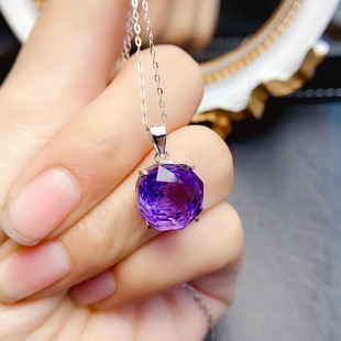 New natural amethyst suit S925 silver inlaid main stone 12*12mm Joker net red explosions women's jewelry wholesale