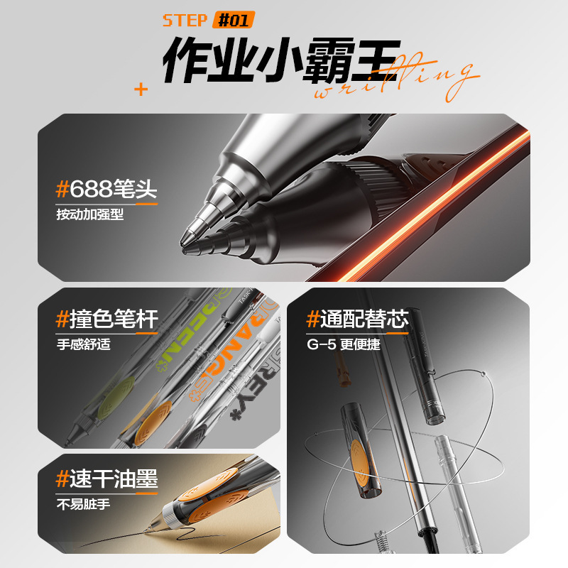 晨光作业小霸王文具中性笔防晃动按动全针管速干秒干顺滑刷题笔0.|undefined
