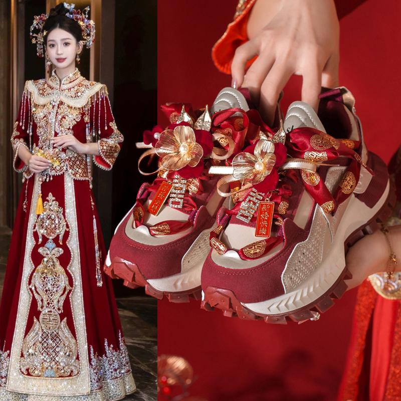 Red Wedding Shoes for Women 2026 New Style Thick-Soled Dad Shoes, Suitable for Both Traditional and Modern Wedding Dresses, Chunky Heels That Are Comfortable for the Feet, Bridal High Heels Red Wedding Shoes for Women 2026 New Style Thick-Soled Dad Shoes, Suitable for Both Traditional and Modern Wedding Dresses, Chunky Heels That Are Comfortable for the Feet, Bridal High Heels
