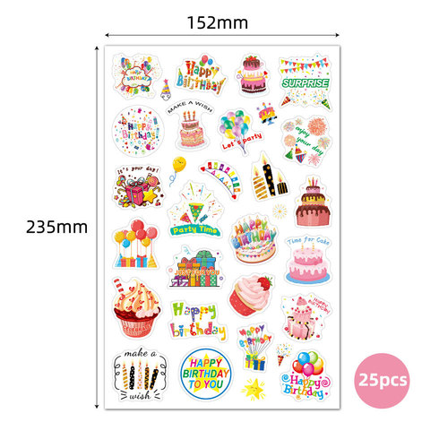 Happy birthday sticker leaflet ins laser flash large cake party decoration gift computer birthday sticker