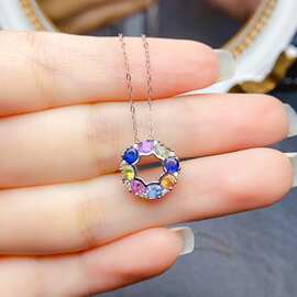 新款天然彩蓝宝吊坠S925银镶嵌主石3*3mm百搭网红爆款女饰批发