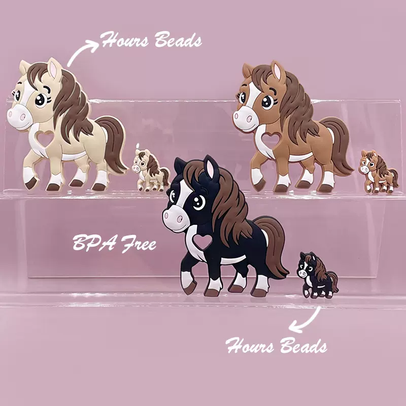 新款跨境厂家直销食品级动物生肖马硅胶牙胶珠子串珠笔插入珠批发