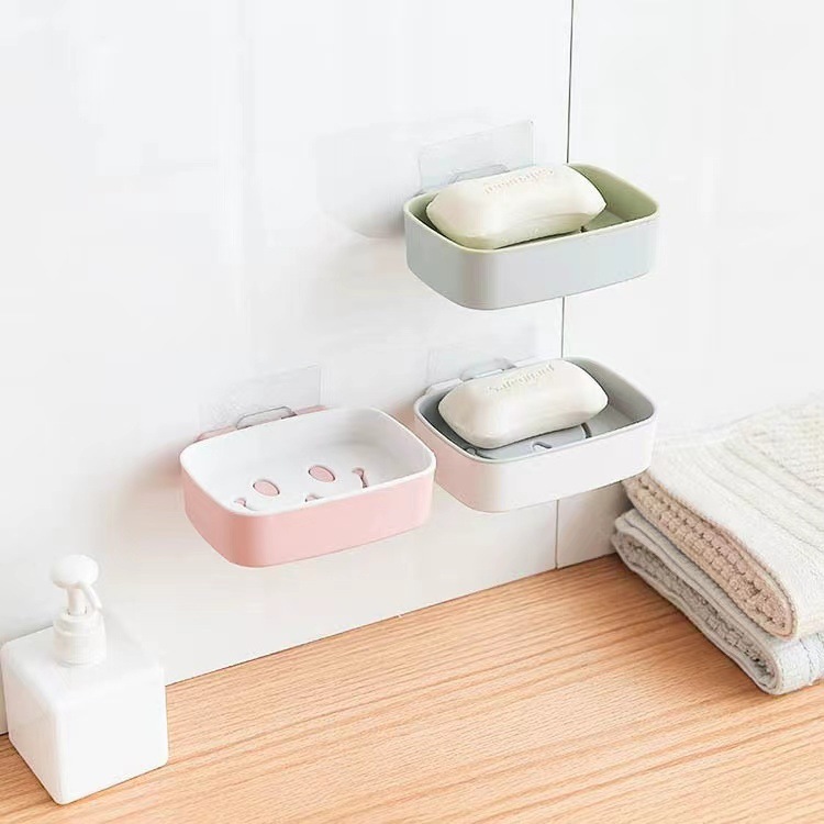 Double-Layer Smiley Face Soap Holder, Traceless Wall-Mounted, No-Drill, Cute Draining Soap Box, Bathroom Soap Storage Rack