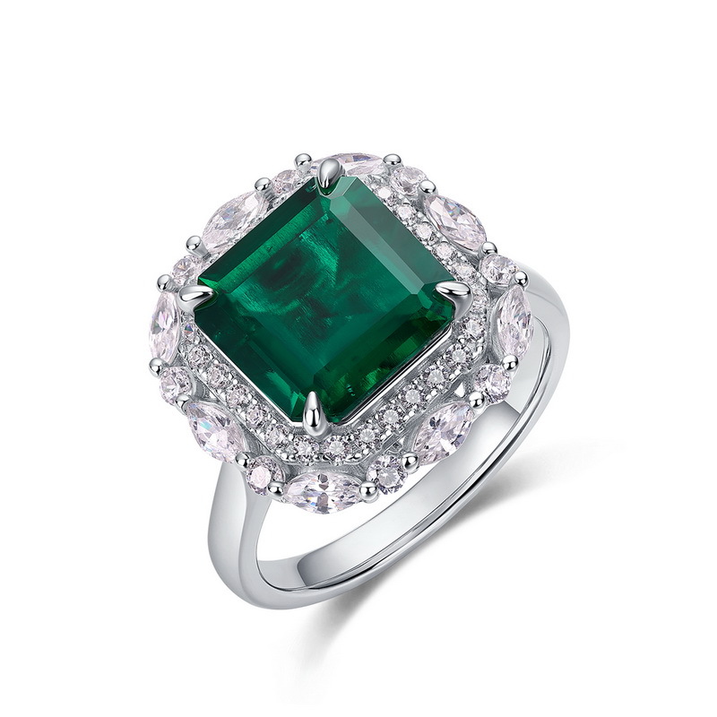 Nuevo anillo de esmeralda de cultivo retro atmosférico transfronterizo S925 con incrustaciones de plata para cultivar el anillo de dedo de comida del tesoro de color Dos mujeres