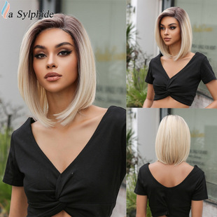 Wig T Lace Partial Short Hair Straight Hair One-size-fits-all Wave Head Natural Hair Seam Realistic Clavicle Hair Summer