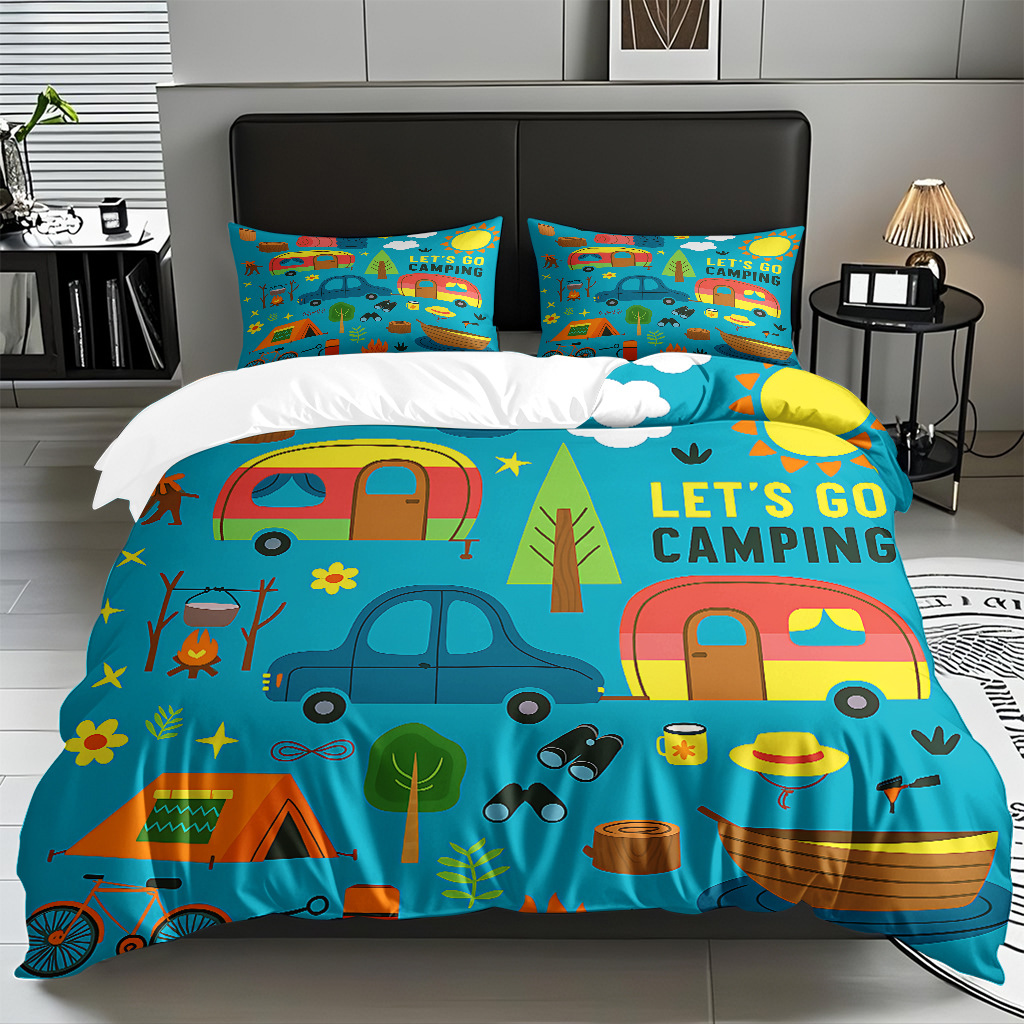 Ventas transfronterizas textiles caseros de ocio viento camping impresión digital abrasión quilt kit fuente de fábrica TEMU / JIT