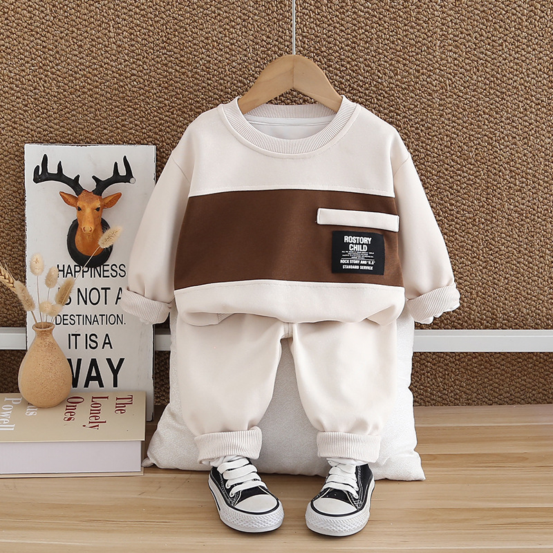 Tenue pour garçon 2024, nouvel ensemble deux pièces à capuche à manches longues élégant pour bébé, tendance de l'automne et des vêtements pour enfants_voghion.com