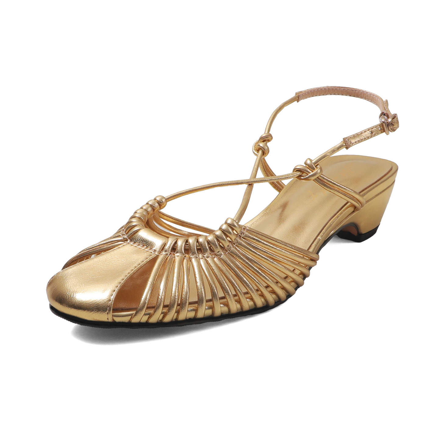 Sandal nữ quai mảnh buộc chéo gót trung bình phong cách Hàn Quốc — màu nâu