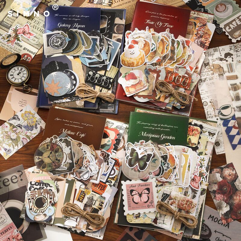 Xinmo's Popular Retro American-Style Journal Material Pack with Coffee, Dessert, and Butterfly Themed Stickers, Specifically for Journals