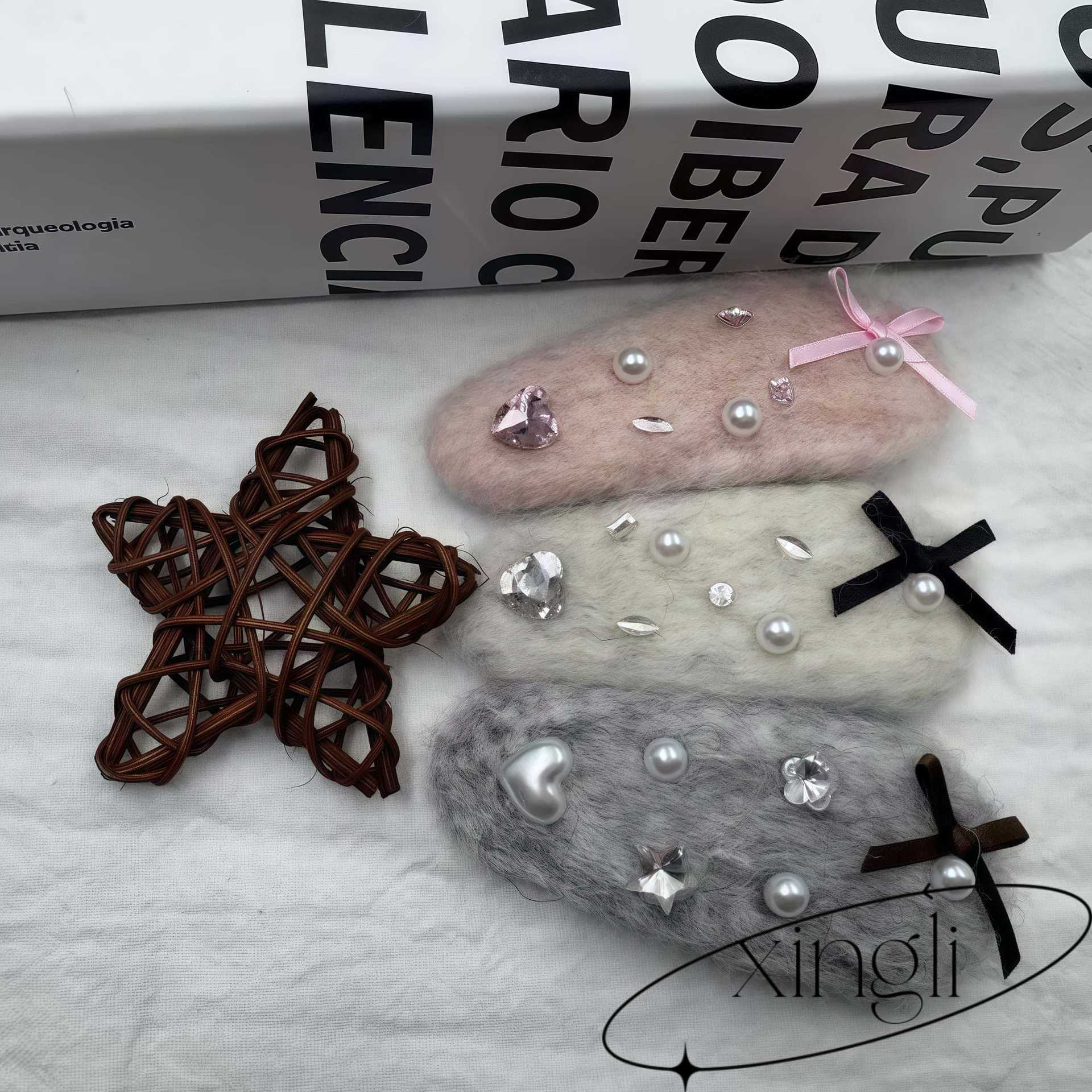 Autumn and Winter New Bow Diamond Hairpin Bb Clip Girl Bangs Hairpin Terry Cashmere Water Drop Clip