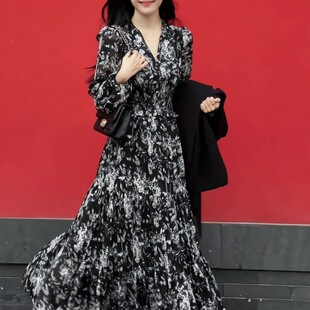 2771 spring plus size women's high-end retro gentle style temperament thin waist dress chubby girl floral skirt