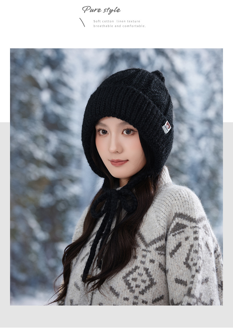Korean Version Versatile Bear Patch Strap Knitted Autumn Winter Fashion Retro Pullover Outdoor Casual Warm Hat New_voghion.com