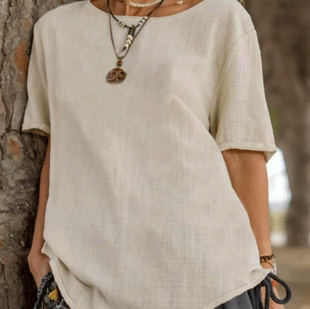 2025 новый трансграничный сплошной цвет хлопка льна повседневная удобная футболка