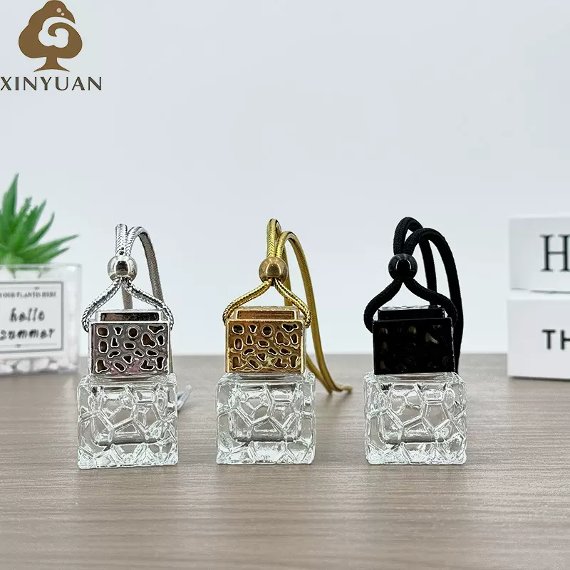 金银黑水立方盖透明四方瓶10ML汽车香水车载香薰瓶精油瓶汽车挂件