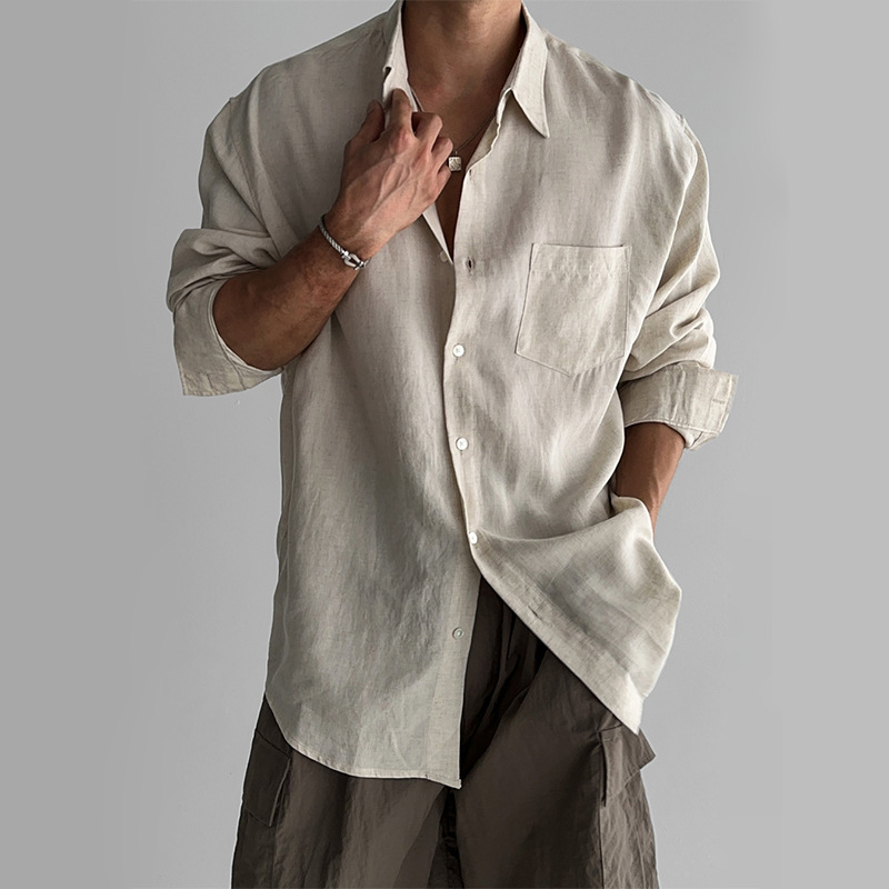 Cotton and Linen Thin Breathable Long-Sleeved Shirt for Men, New Spring and Autumn Korean Style High-End Casual Sun Protection Shirt Jacket