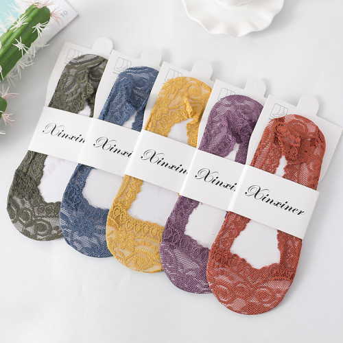 Boat socks for women, retro lace socks for women, pure cotton socks with shallow bottoms, fully invisible silicone non-slip high heels socks wholesale