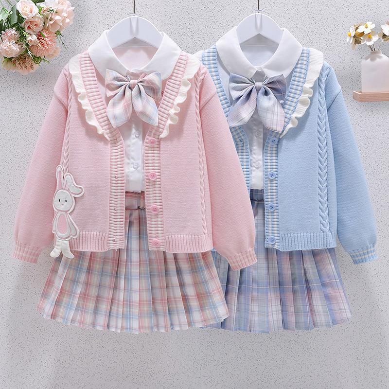 Girls' Jk Suit Skirt Autumn 2025 New Style Girls' College Style Shirt Jacket Pleated Skirt Three-Piece Set Girls' Jk Suit Skirt Autumn 2025 New Style Girls' College Style Shirt Jacket Pleated Skirt Three-Piece Set