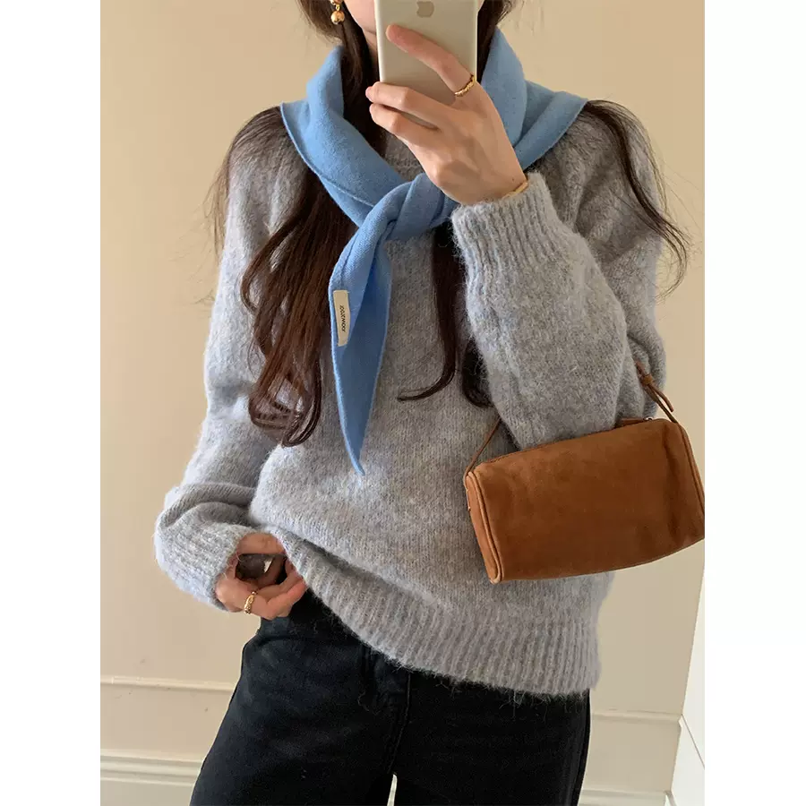 黄峥韩系多巴胺花纱加厚毛衣女冬休闲软糯保暖长袖针织上衣541102