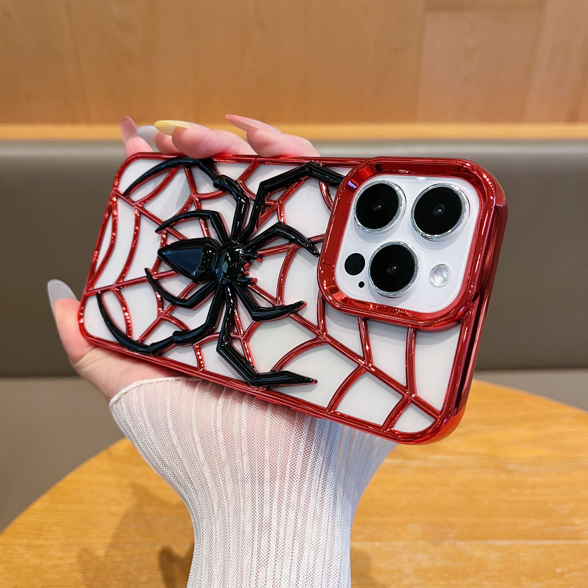 Funda de Teléfono con Diseño de Araña Tridimensional, Electrochapada, Compatible con Apple 17 Pro Max, iPhone 13, Anti-caídas, para Comercio Exterior