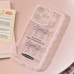 インスタイルのピンクのリボンは、iphone16promax apple 13 携帯電話ケース 11 透明 15 韓国スタイル 14/12 に適しています。