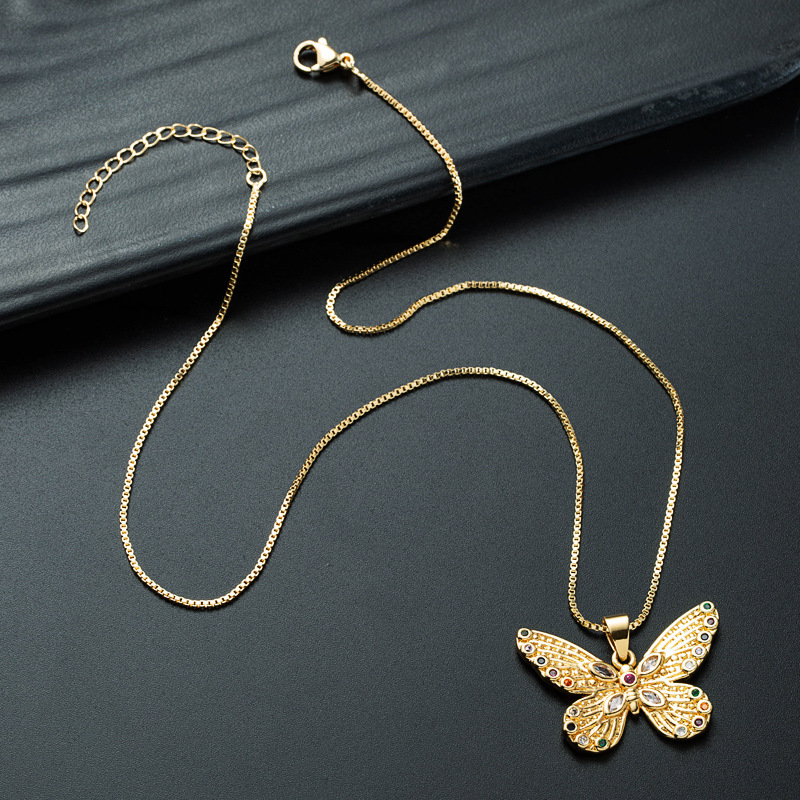 Nihaojewelry wholesale jewelry simple zircon butterfly pendant copper plated 18K gold necklacepicture6