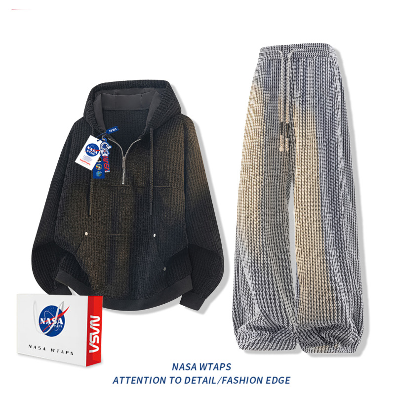 NASA ABOUT雪尼尔小香风条纹休闲裤男秋冬季oversize宽松百搭裤子|undefined
