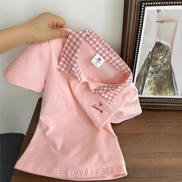 Fuchsia colored summer fashionable design brand short sleeve T-shirt