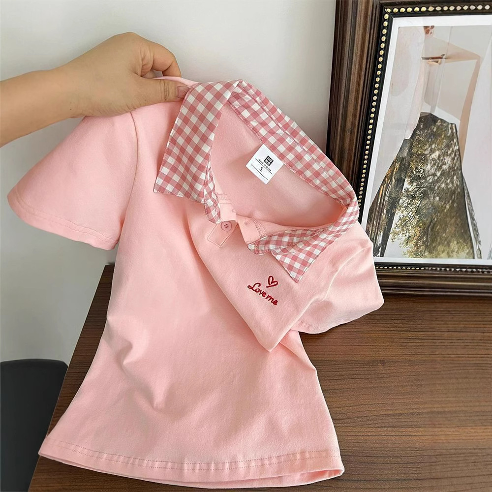 Fuchsia colored summer fashionable design brand short sleeve T-shirt