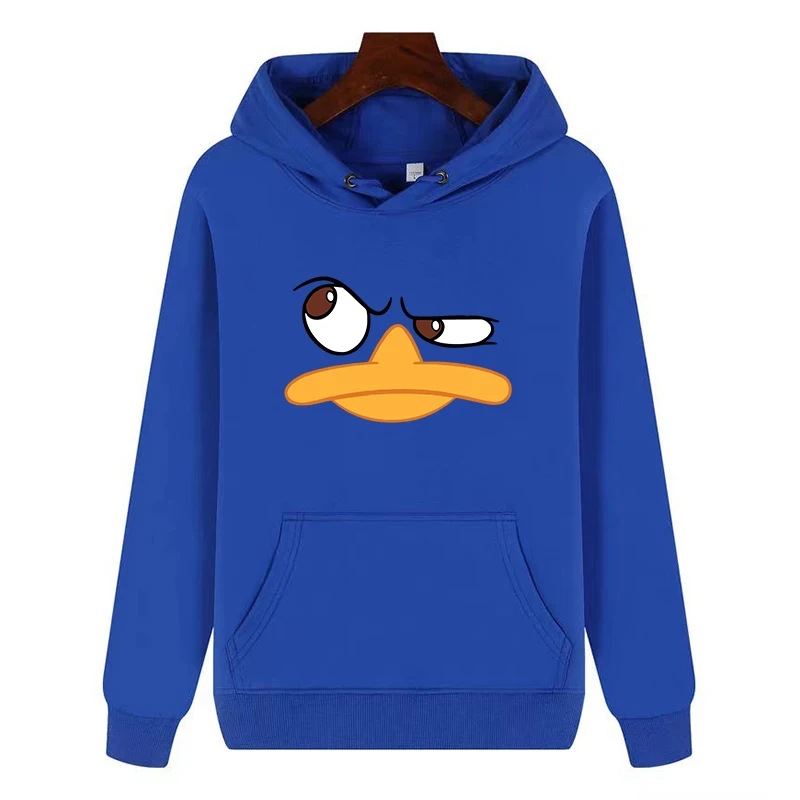 Nueva impresión de pato de dibujos animados de otoño, suéter gráfico para hombre, suéter y bolsillo de canguro, cómodo y suelto, funda de cordón de moda