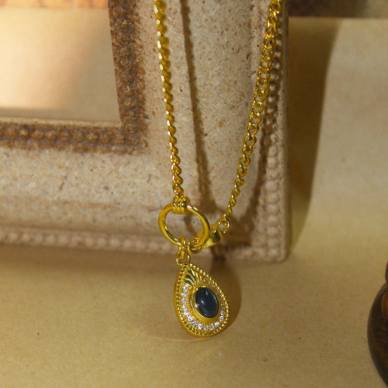 Suunnittelijatyylinen hieno retrohenkinen lapislatsuli-kaulakoru, korkealaatuinen kaulusketju_voghion.com