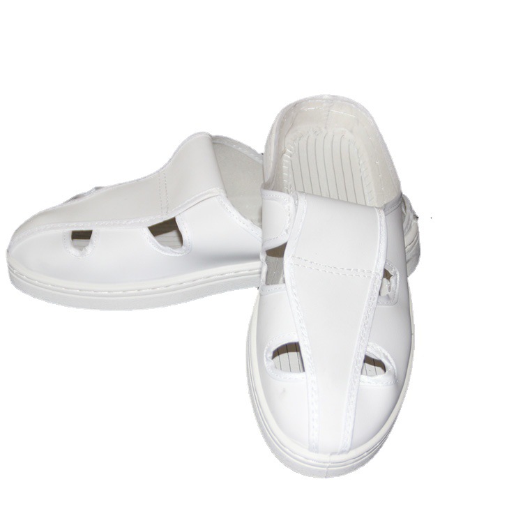 四孔工鞋防静电拖鞋PVC安全洁净鞋软底透气白革车间鞋四眼鞋拖鞋