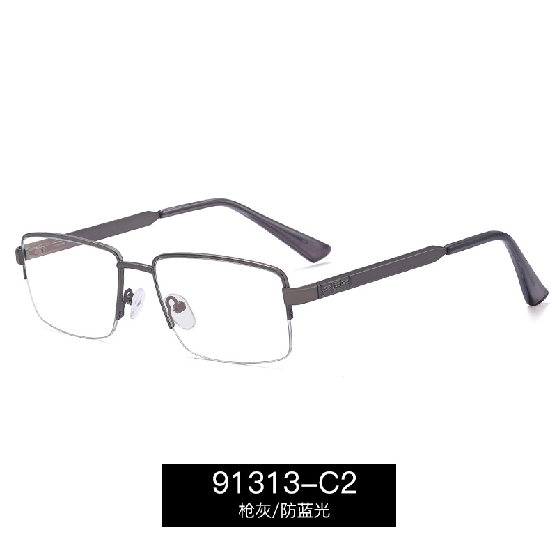 91313 nueva moda gafas de luz marco de metal medio marco gafas marco anti-azul gafas de luz con gafas de miopía para hombres