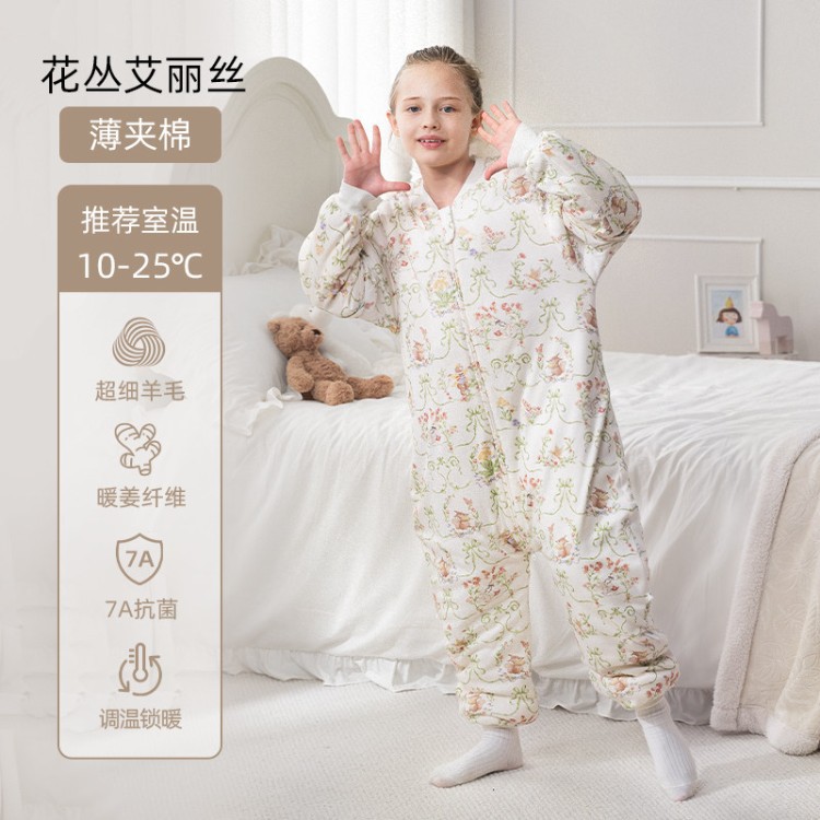 Wool × warm ginger [thin quilted, room temperature 10-20 ℃ 】flower alice / Size s - length 95cm [suitable for height 95-110cm] crotch snap button
