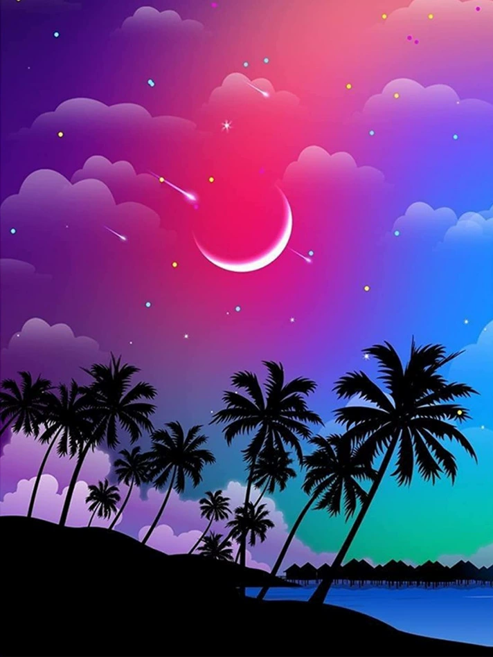 Кристальная живопись (Yiwu) 5D полный набор страз Moon & Landscape DIY, 30×40 см, струйные кристаллы