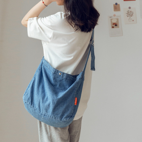 Minimalist denim bag for women, single-shoulder backpack, large capacity, Japanese-style crossbody bag, Korean-style cloth bag, school canvas tote bag