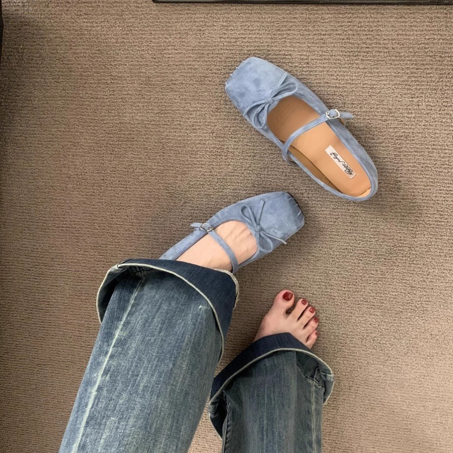 Zapatos de cabeza cuadrada de tería francesa primavera y otoño de 2025 nuevos zapatos de viaje con arco plana de Mary Jane