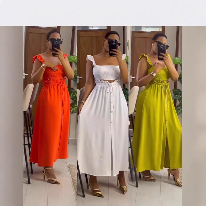 2025 European and American Fashion Solid Color Women's Dress Cross-Border Amazon Aliexpress Hot Sale Light Luxury Irregular Design