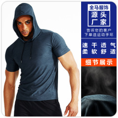夏のファッションブランドの帽子付き半袖tシャツ男性のガードルと太ったファッションのゆるいスポーツフード付き半袖フード