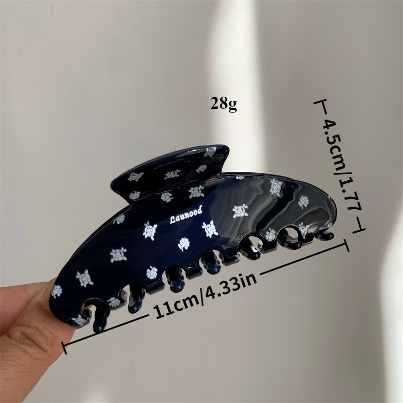 小众墨蓝色醋酸碎花字母抓夹中号发抓文艺风发卡发饰新款鲨鱼夹子|undefined