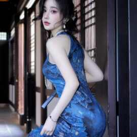 旗袍女2025夏新款盘扣无袖水滴领连衣裙子新中式国风收腰日常长裙
