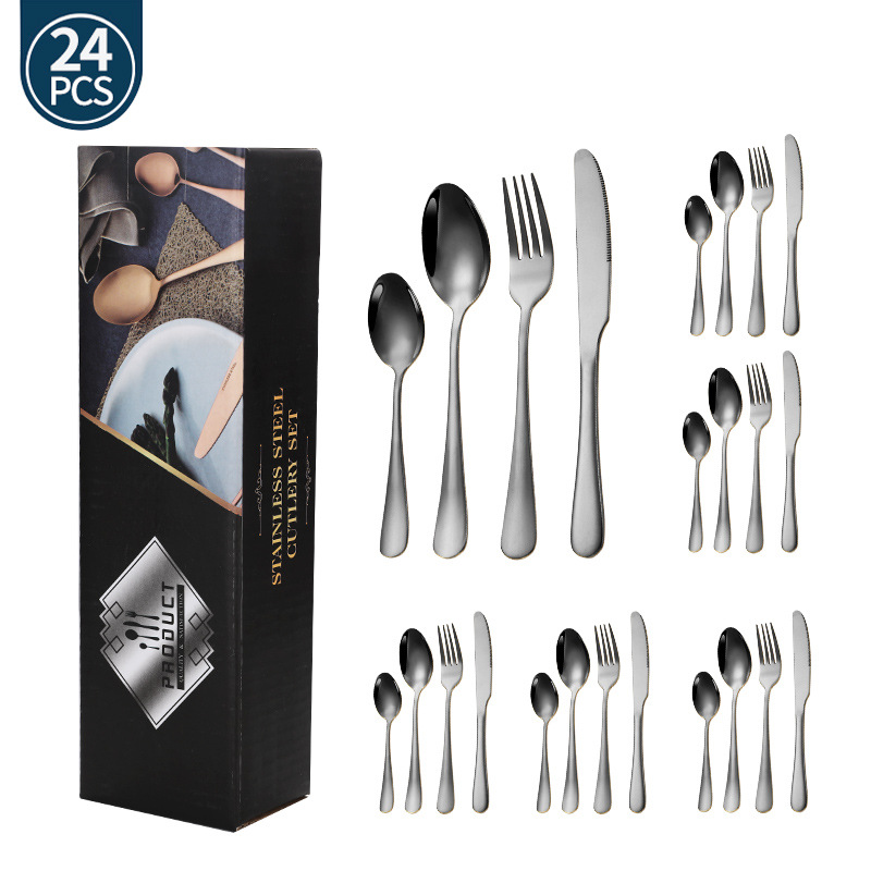 Juego de vajilla de acero inoxidable de Amazon transfronterizo 1010 Cuchillos, tenedores y cucharas de comida occidental Juego de 24 piezas Cuchillos y cucharas de bistec