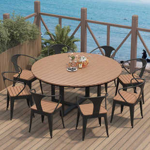 Outdoor Round Table Outdoor Round Table and Chair Dining Room Outdoor Courtyard Dining Table Food Gear Waterproof Sunscreen Plastic Wood Table and Chair