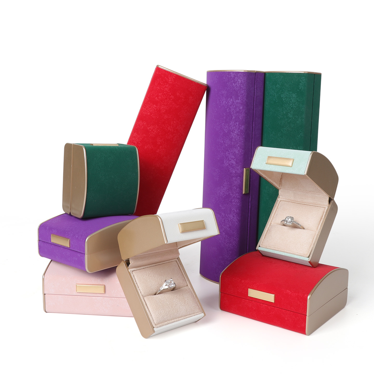 Nuevo arco de copos de nieve oro etiqueta caja de joyería de cuero caja de anillo caja de collar caja de pulseras de alta calidad