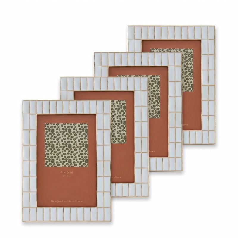 Source Factory Square Metal Photo Frame, Milky White with Gold Edge, Resin Coating Process, Customizable Logo, Photo Frame Wholesale
