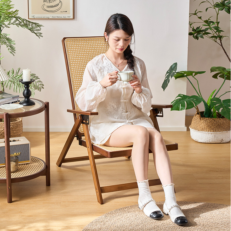 Silla reclinable de bambú tejido de ratán, pausa para el almuerzo plegable, silla de mimbre para ancianos al aire libre, silla de ocio de balcón resistente y duradera